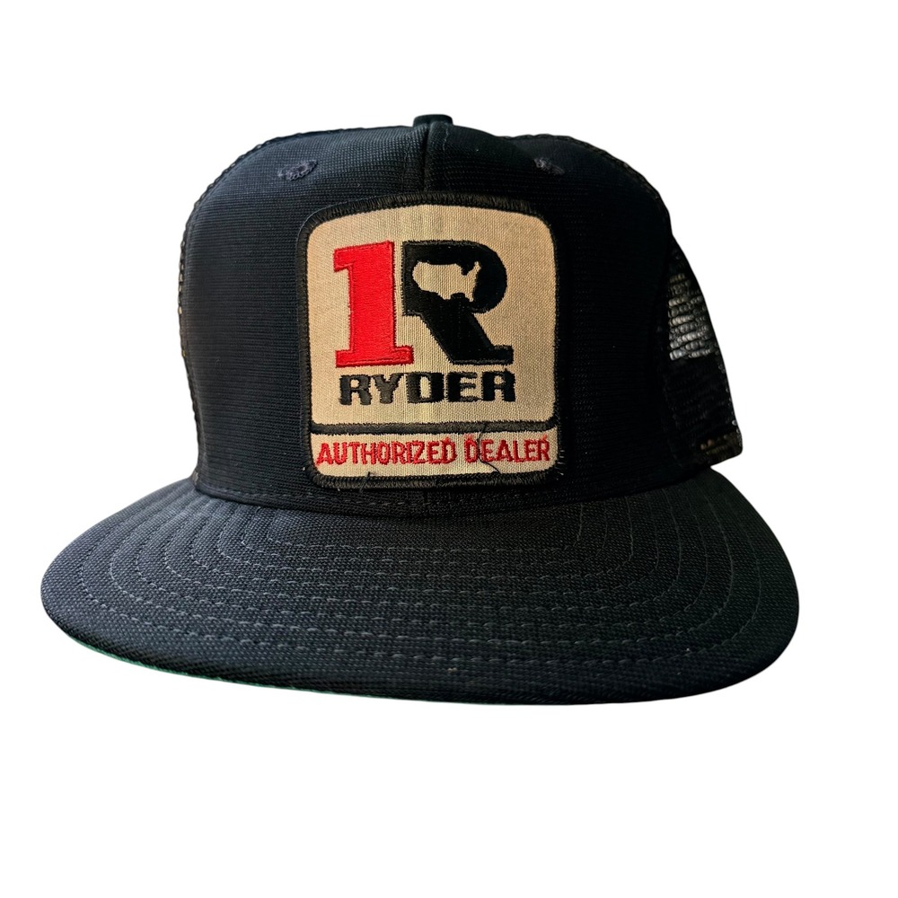 Vintage New Era Ryder Authorized Dealer Trucker Hat Mesh Snapback Black USA Made